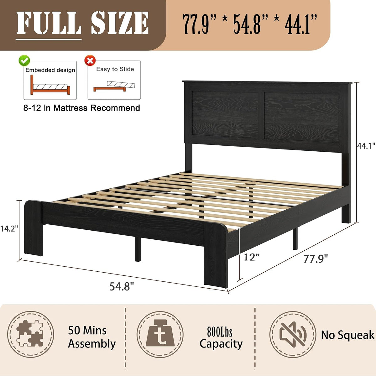 wooden bed frame full size with headboard, farmhouse shown in use