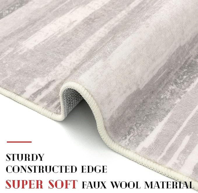 Modern Abstract Entryway Rug Indoor 2x3 Neutral Washable Non-Slip Soft Small - Image 4