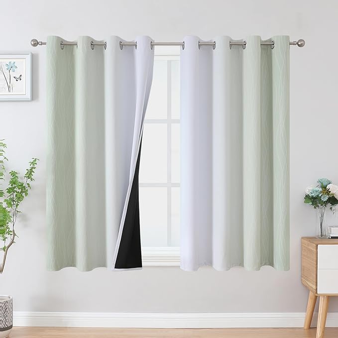 Estelar Textiler Sage and Greyish White Blackout Curtains 45 Inch Length by ESTELARTEXTILER