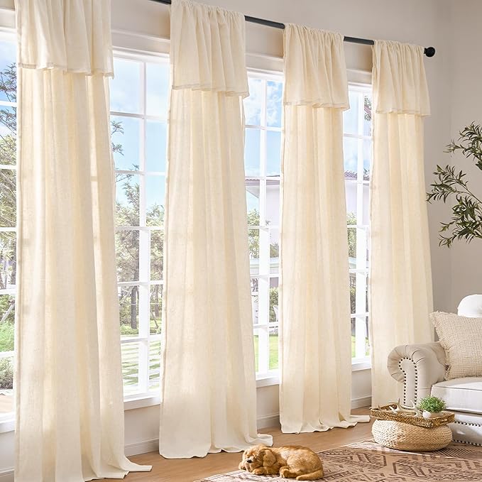 jinchan Linen Blend Light Filtering Curtains 38W x 96L Inch Beige - Image 2