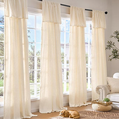 jinchan Linen Blend Light Filtering Curtains 38W x 96L Inch Beige - Image 2