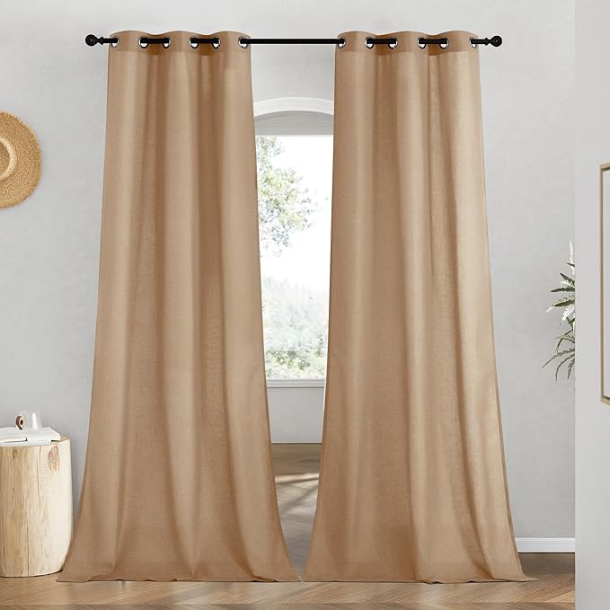 NICETOWN Linen Camel Window Curtains 84 inches Long, Grommet Thick Linen Blend by NICETOWN