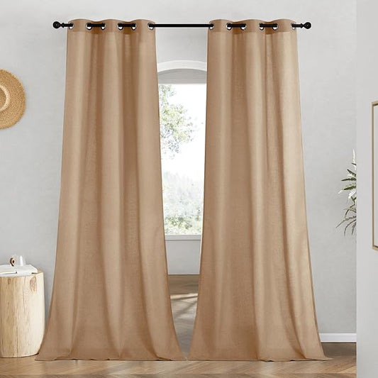 NICETOWN Linen Camel Window Curtains 84 inches Long, Grommet Thick Linen Blend by NICETOWN