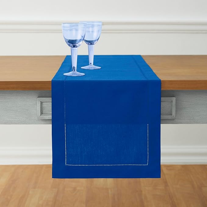 Solino Home Blue Hemstitch Table Runner 36 Inches by SolinoHome
