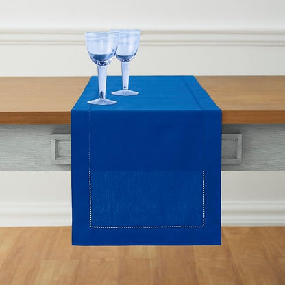 Solino Home Blue Hemstitch Table Runner 36 Inches by SolinoHome