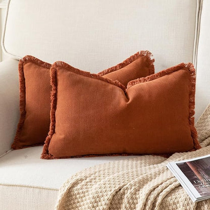 Set of 2 Decorative Fringe Throw Pillow Covers Chenille Pillow Covers Elegant by Joyouth