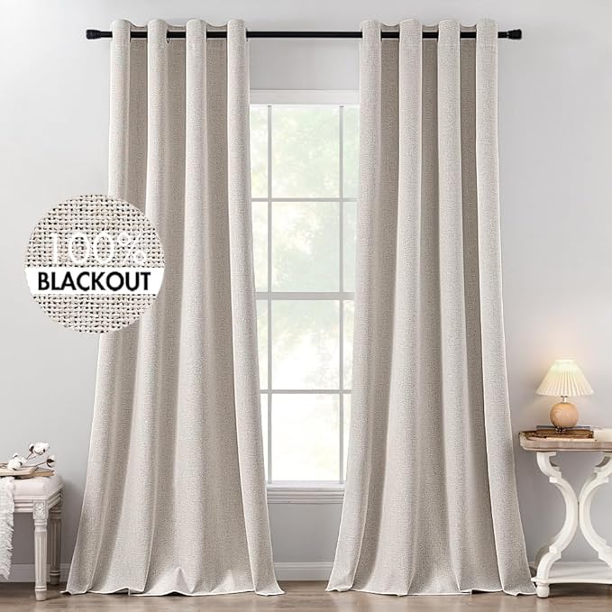MIULEE 100% Blackout Linen Textured Curtains by MIULEE