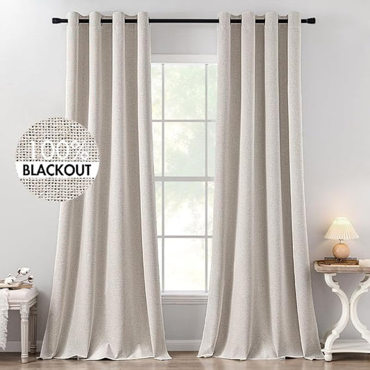 MIULEE 100% Blackout Linen Textured Curtains by MIULEE