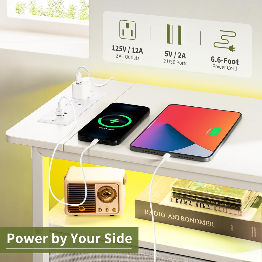Yoobure End Table with Charging Station, LED Narrow Side Table Bedside Table,...