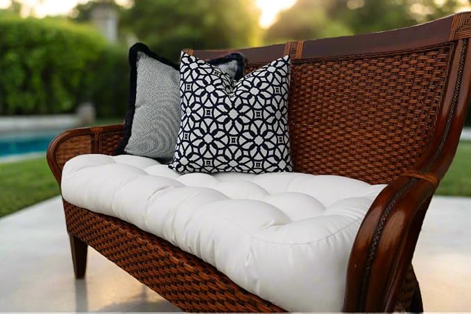 RSH DECOR: Tufted Wicker Loveseat Cushion | 41” x 19" | All-Weather Spun Fabric - Image 4