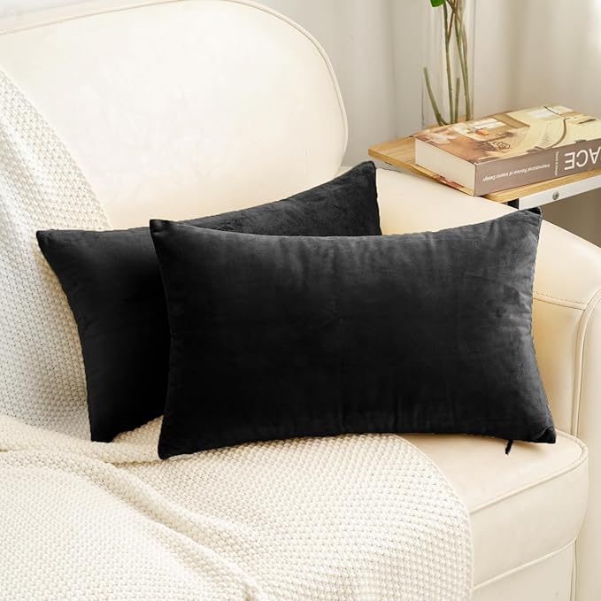 HWY 50 Black Velvet Rectangular Throw Pillow Covers 12x20 Inch by HWY50