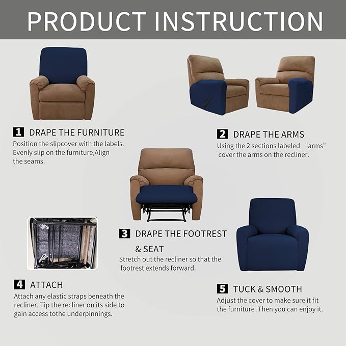 Easy-Going 4 Pieces Oversized Recliner Stretch Sofa Slipcover Sofa Cover - Image 6
