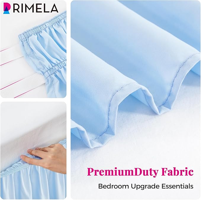 RIMELA Light Blue Bed Skirt Queen Size 18 Inch Drop, Elastic Bed Skirting - Image 8