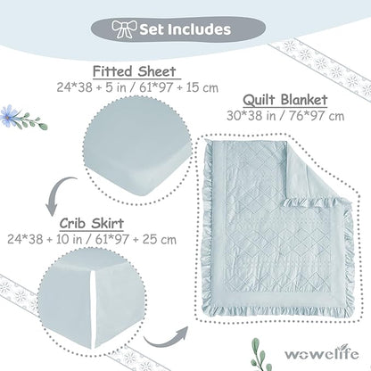 Wowelife Mini Crib Bedding Set for Girls, 3 Piece Tufted Jacquard Ruffle Fringe - Image 4
