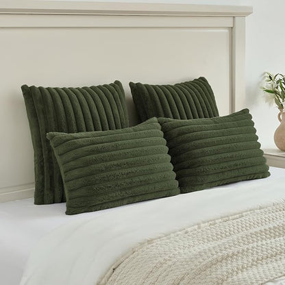 FUTEI Olive Green Throw Pillow Covers Set of 2, 12x20 Inch Striped Texture - Image 5