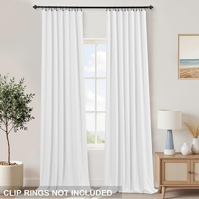 KOUFALL Extra Long White Curtains 105 Inch Floor to Ceiling Linen Blackout - Image 3