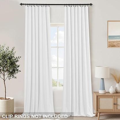 KOUFALL Extra Long White Curtains 105 Inch Floor to Ceiling Linen Blackout - Image 3
