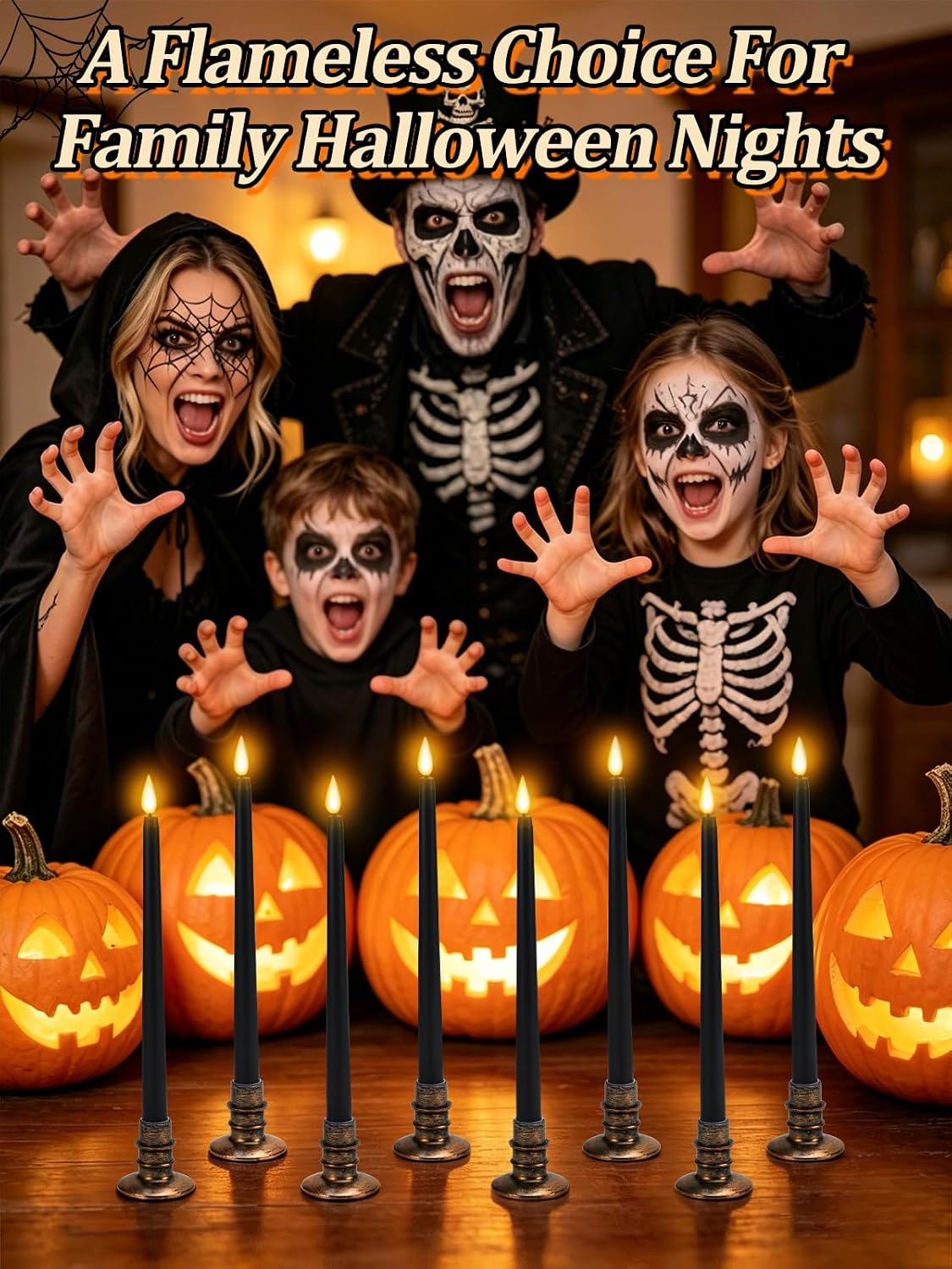 Alphatool 12 Pcs Halloween Black LED Flameless Candles with Remote, Bases