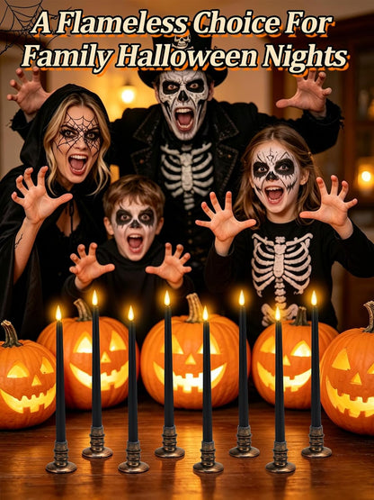 Alphatool 12 Pcs Halloween Black LED Flameless Candles with Remote, Bases