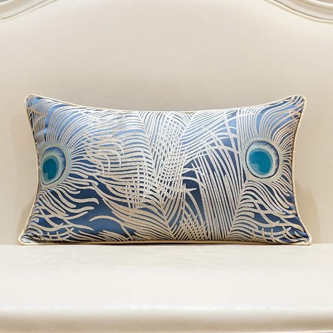 Avigers 12 x 20 Inches Light Blue Silver Peacock Feathers Cushion Cases Luxury by Avigers