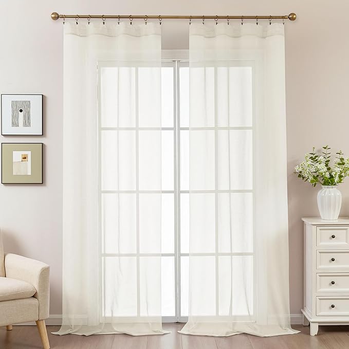 Ivory Sheer Curtains 108 Inches Extra Long, Privacy Semi Sheer Curtains - Image 2