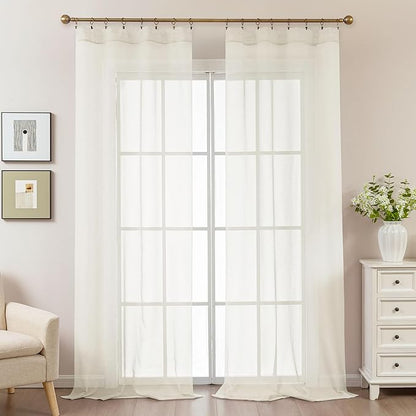 Ivory Sheer Curtains 108 Inches Extra Long, Privacy Semi Sheer Curtains - Image 2