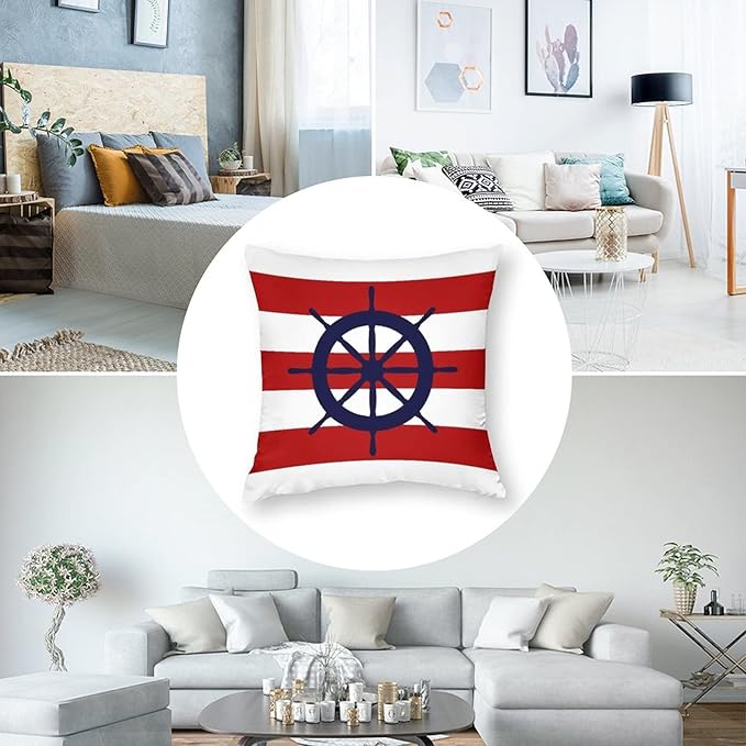 Myshe Square Steering Wheel On Red Stripes Throw Pillow Cover Decorative - Image 5