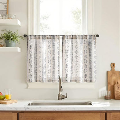 jinchan Boho Kitchen Curtains Linen Tier Curtains 20 Inch Bohemian Cafe Style by JINCHAN
