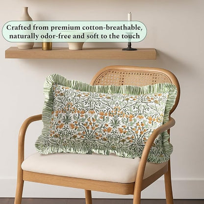 Ridhi Goldenrod Yellow 100% Cotton Block Print Ruffle Lumbar Sham Cover - Image 7