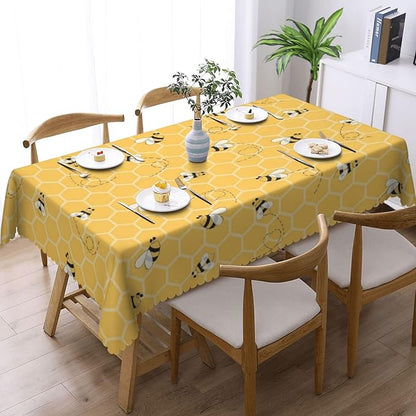 Honey Cute Yellow Bees Tablecloth Honeycombs Funny Bee Bumblebee Beehive Table - Image 2