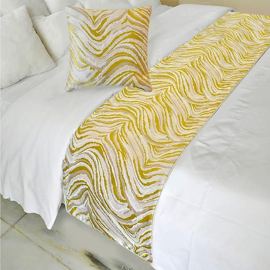 The HomeCentric King/Queen/Twin Yellow & Grey Decorative Bed Runner Twin by TheHomeCentric