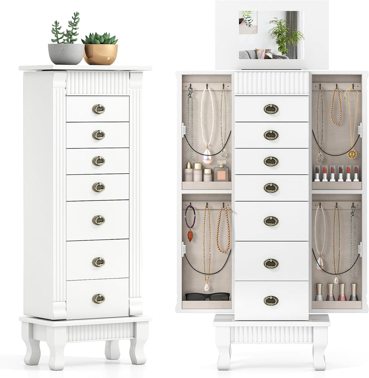 giantex standing jewelry cabinet with 7 drawers, flip-top, main product view