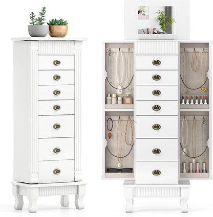 giantex standing jewelry cabinet with 7 drawers, flip-top, main product view