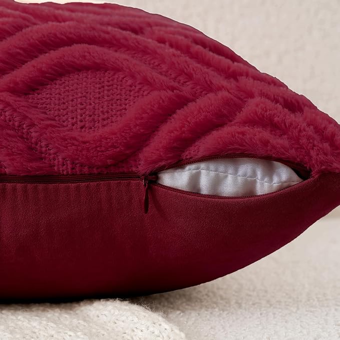 MIULEE Christmas Wine Red Throw Pillow Covers 12x20 Inch, Soft Winter Plush - Image 3