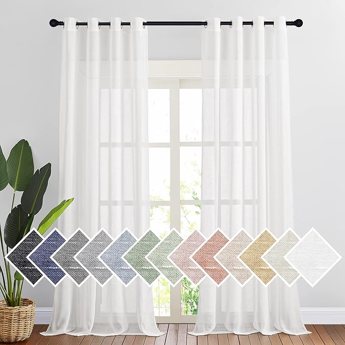 NICETOWN Linen Textured White Sheer Curtains by NICETOWN