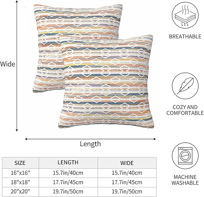 Colorful Boho Geometric Abstract Striped Throw Pillow Covers 18x18 Inch Set of - Image 7