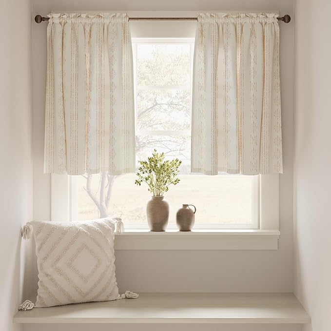 jinchan Boho Kitchen Curtains Linen Tier Curtains 36 Inches Bohemian Cafe Small - Image 3