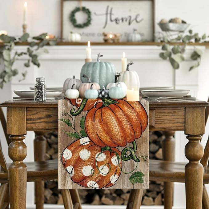 Artoid Mode Polka Dot Pumpkins Vine Fall Table Runner, Seasonal Autumn - Image 2