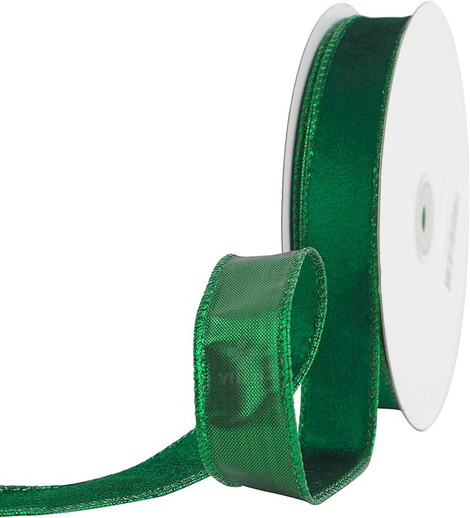 MEEDEE Dark Green Velvet 1 inch Thin Hunter Green Wired Ribbon 25 Yards Spool - Image 8