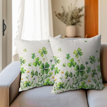 Saint Patrick Day Throw Pillow Covers Lucky Clover Shamrocks Daisy Floral - Image 6