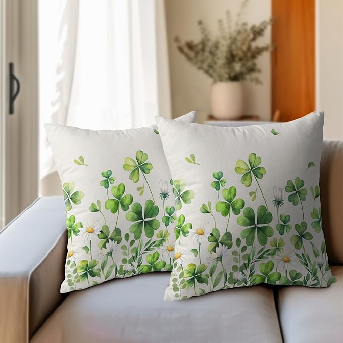 Saint Patrick Day Throw Pillow Covers Lucky Clover Shamrocks Daisy Floral - Image 6