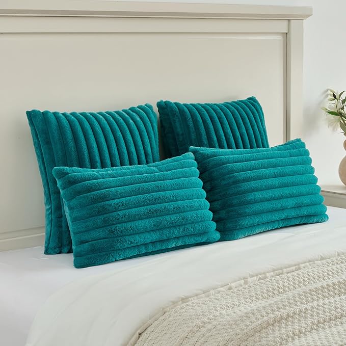 FUTEI Teal Green Throw Pillow Covers Set of 2, 24x24 Inch Striped Texture - Image 5