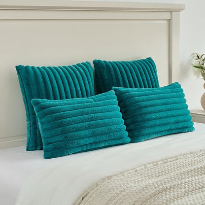 FUTEI Teal Green Throw Pillow Covers Set of 2, 22x22 Inch Striped Texture - Image 5