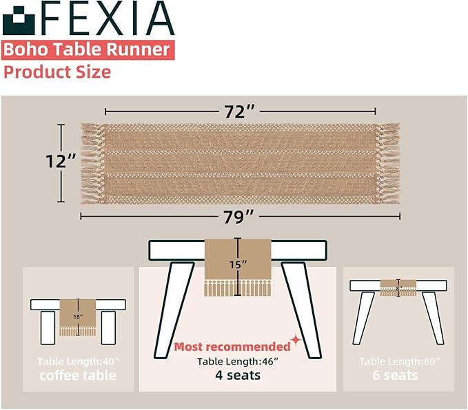 FEXIA Brown Table Runner Boho Fall Burlap Coffee - Image 2