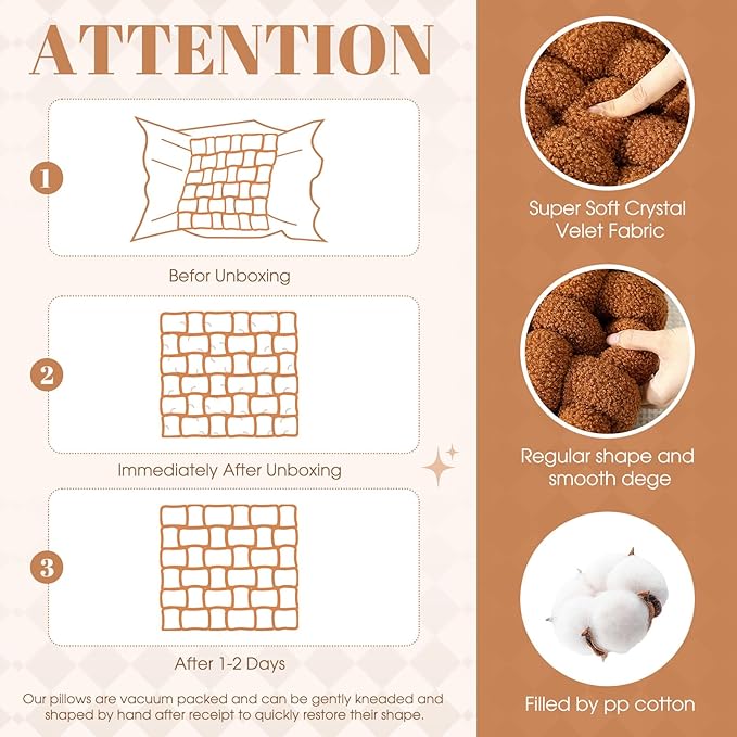 Wenqik 2 Pcs Knot Pillows Square Knotted Plush Throws Soft Accent Pillows - Image 3