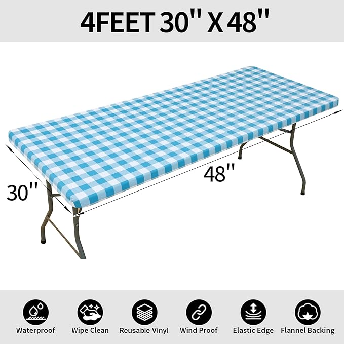 Smiry Rectangle Picnic Table Cloth, Elastic Waterproof Fitted Vinyl Tablecloths - Image 8