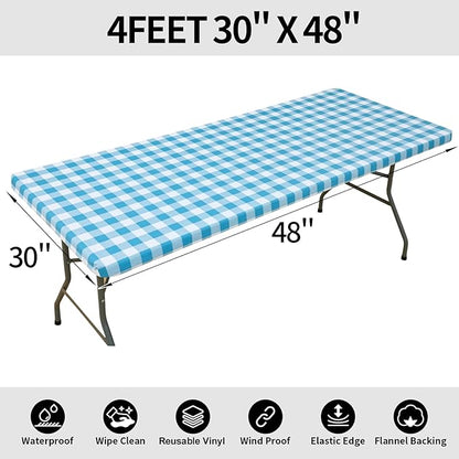 Smiry Rectangle Picnic Table Cloth, Elastic Waterproof Fitted Vinyl Tablecloths - Image 8