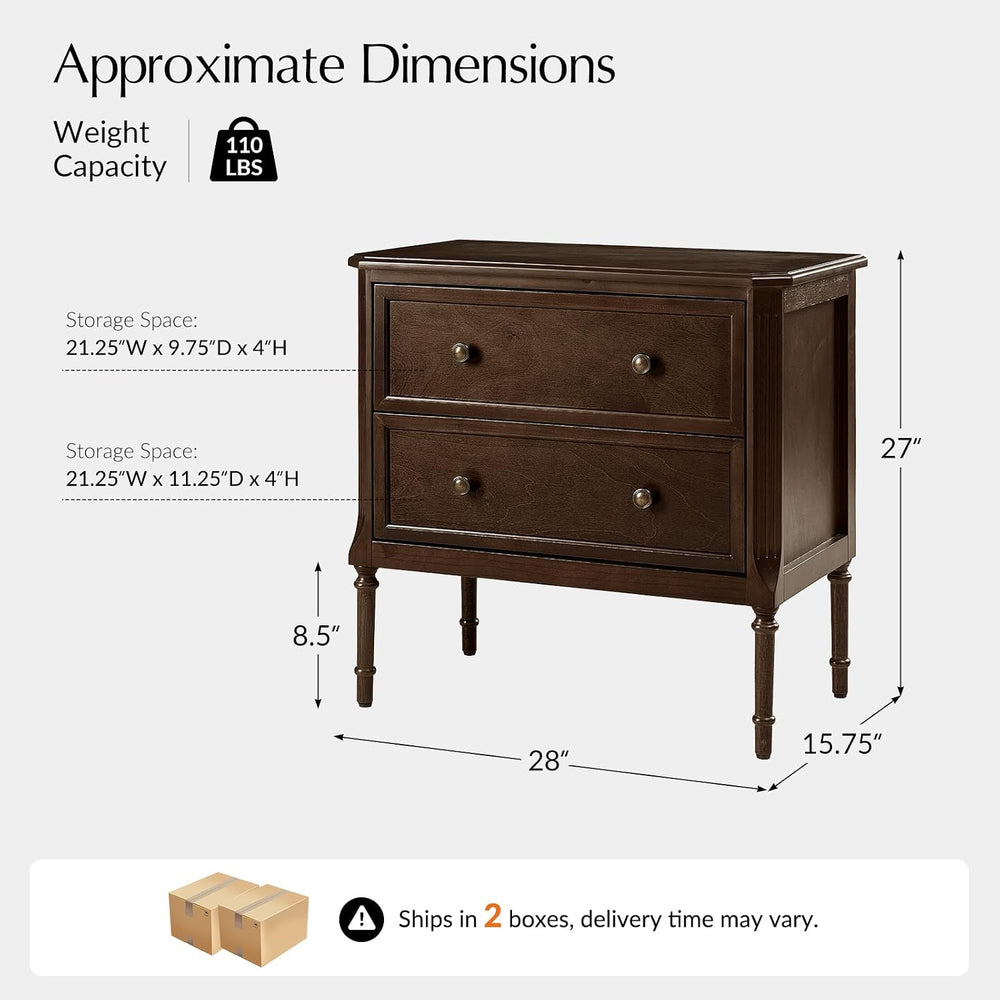 HULALA HOME Solid Wood End Table with Charging Station, Walnut, Set of 2
