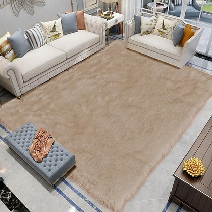 Latepis Shag Area Rug 6.7x10 Light Brown Beige Washable Faux Fur Fuzzy Rugs by Latepis