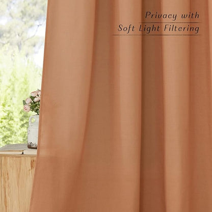 NICETOWN Linen Flax Semi Sheer Curtains 94" Length, Grommet Window Treatments - Image 3